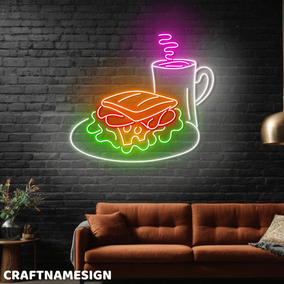 Craftnamesign Sandwich Coffee Neon Light For Breakfast Restaurant Wall Art.007