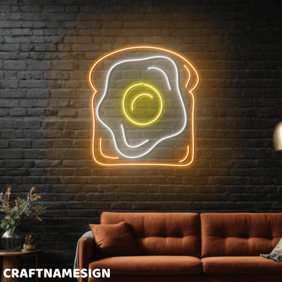 Craftnamesign Sandwich Egg Fried Neon Sign, Breakfast Wall Sign, Sandwich Wall Decor