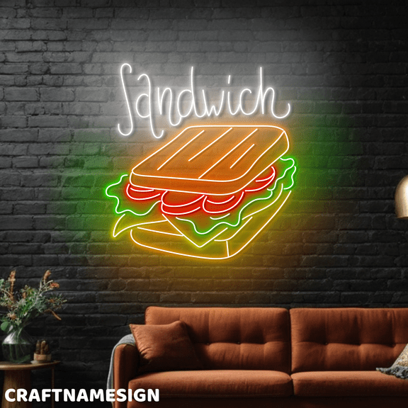 Craftnamesign Sandwich Neon Sign, Restaurant Wall Sign, Store Open Sign Wall Decor