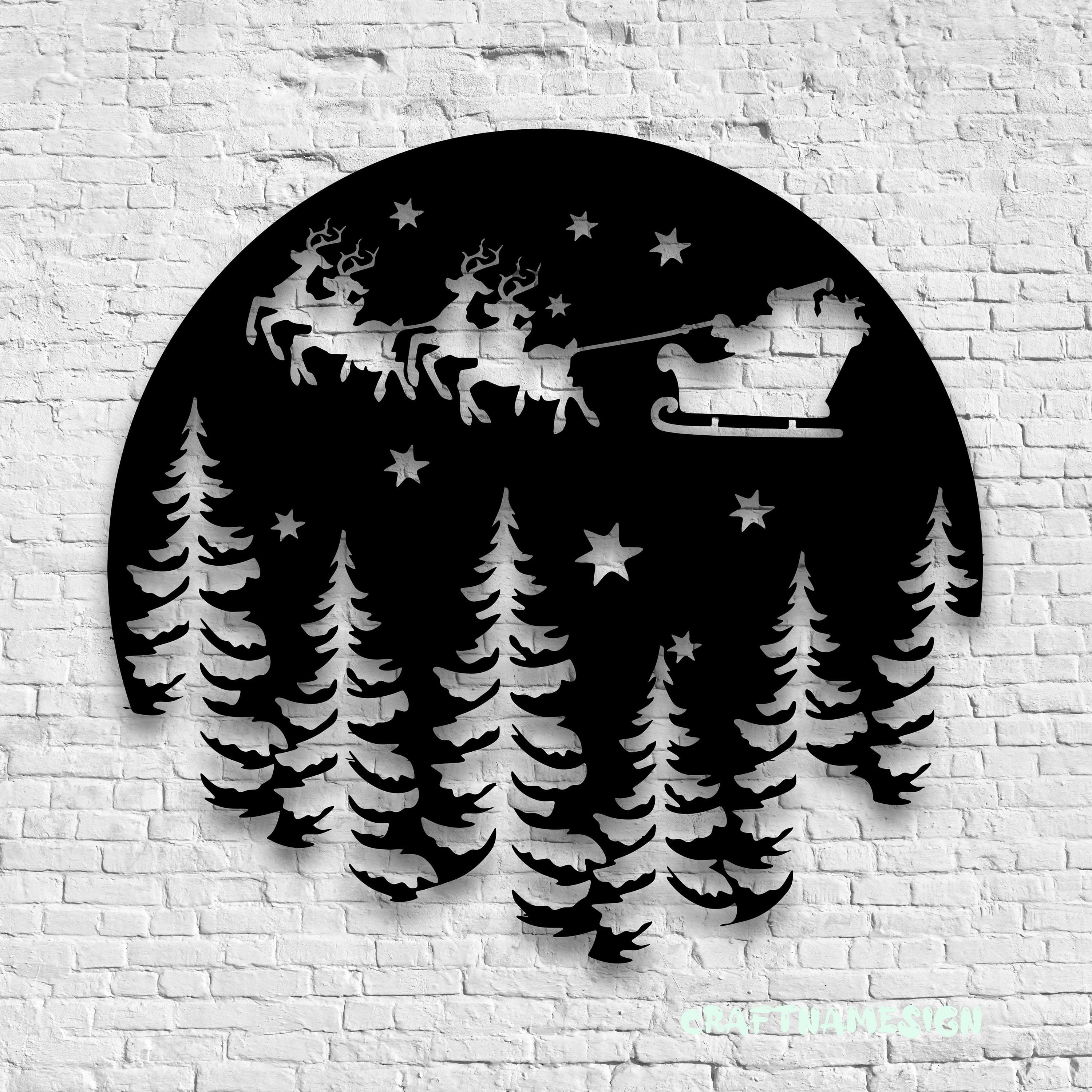 Craftnamesign Santa Claus Metal Wall Art LED Light, Santa's Sleigh Sign