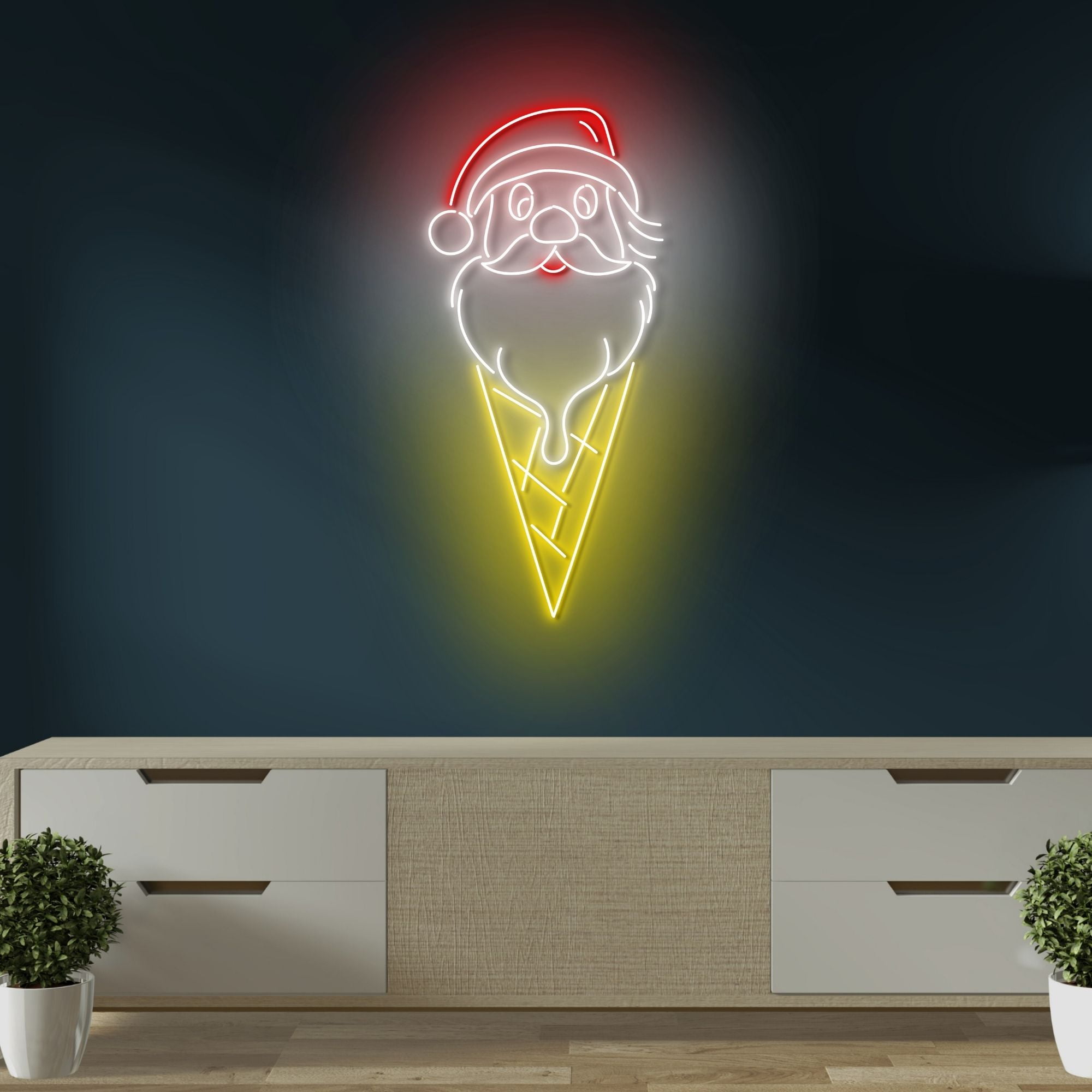 Craftnamesign Santa Ice Cream Neon Sign, Ice Cream Shop Wall Art