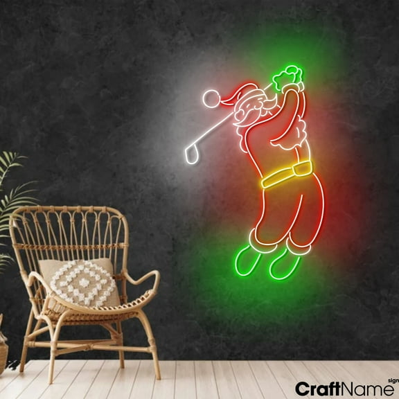 Craftnamesign Santa Play Golf Neon Light, Golf LED Sign Decor, Christmas Sign Wall Art