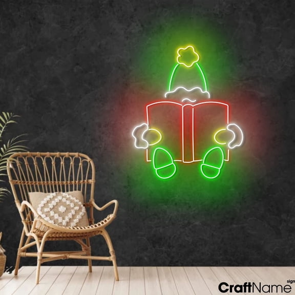 Craftnamesign Santa Reading Book LED Light, Bookstore Sign Christmas Decor
