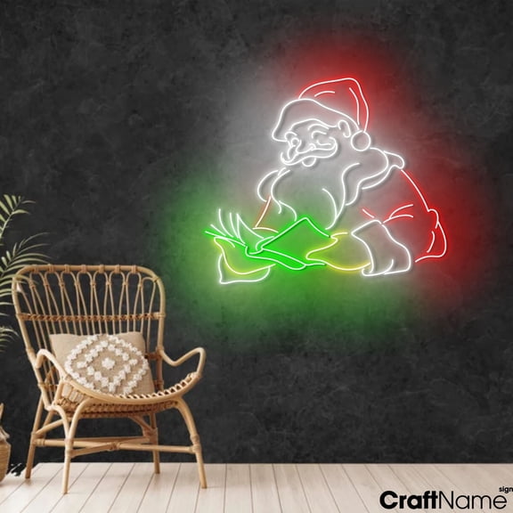Craftnamesign Santa Reading LED Light Wall Art, Library Neon Sign Christmas Decor