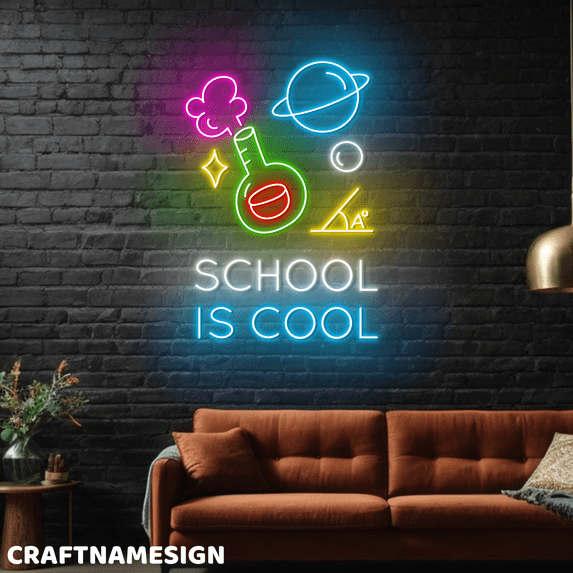 Craftnamesign School Is Cool Neon Light For School Science Lab, Classroom Wall Sign