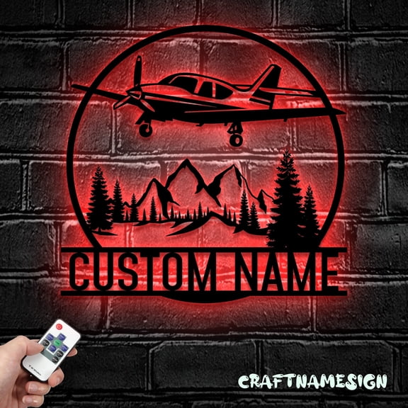 Craftnamesign Custom Aircraft Metal Wall Art LED Light, Personalized Pilot Name Sign Home Decor