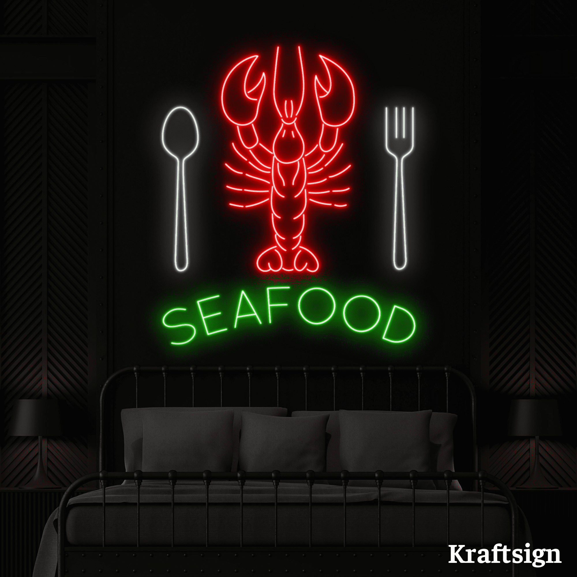 Craftnamesign Seafood Neon Sign, Seafood Restaurant Decor, Seafood ...