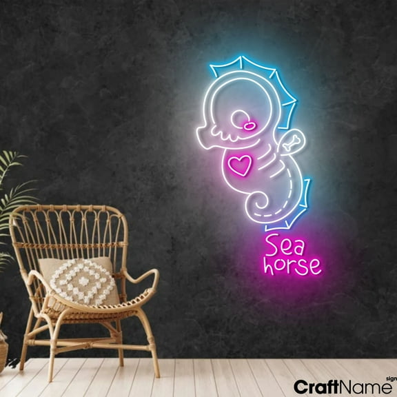Craftnamesign Seahorse Skeleton Neon Light Up Sign Wall Art For Halloween Store Decor