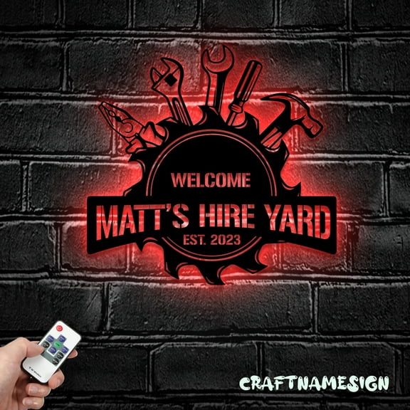 Craftnamesign Service Tools Metal Wall Art LED Light, Custom Repairman Name Sign