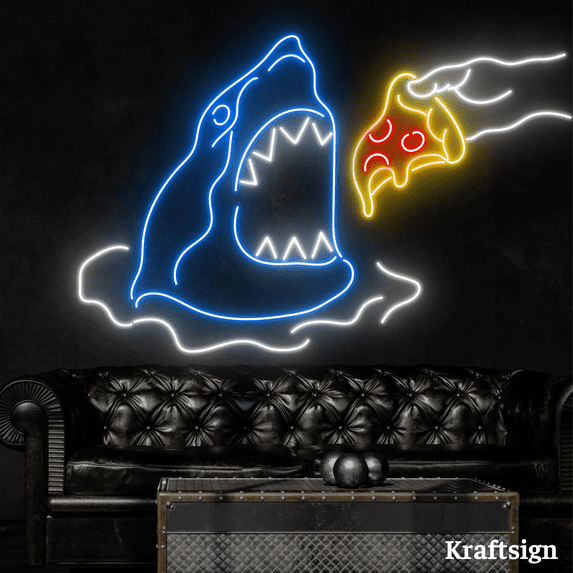 Craftnamesign Shark Pizza Neon Sign, Pizza Restaurant Decor, Pizza Sign