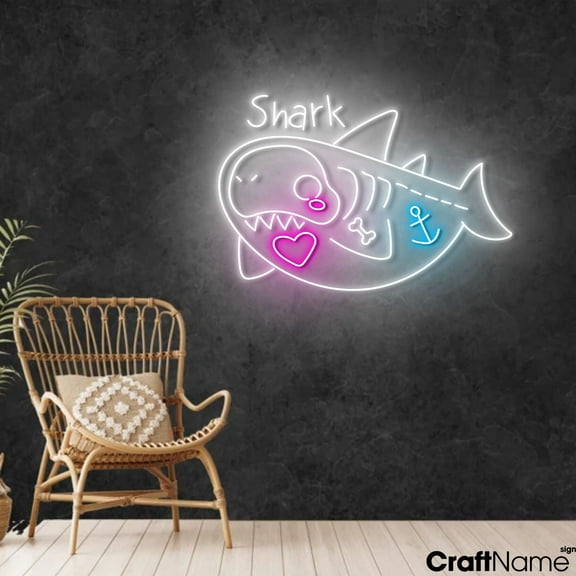 Craftnamesign Shark Skeleton Neon Light Up Sign Wall Art For Halloween Decorations