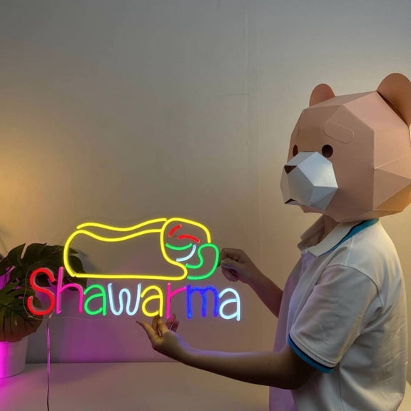 Craftnamesign Shawarma Neon Sign Decor, Shawarma Middle Eastern Restaurant Led Light Wall Art