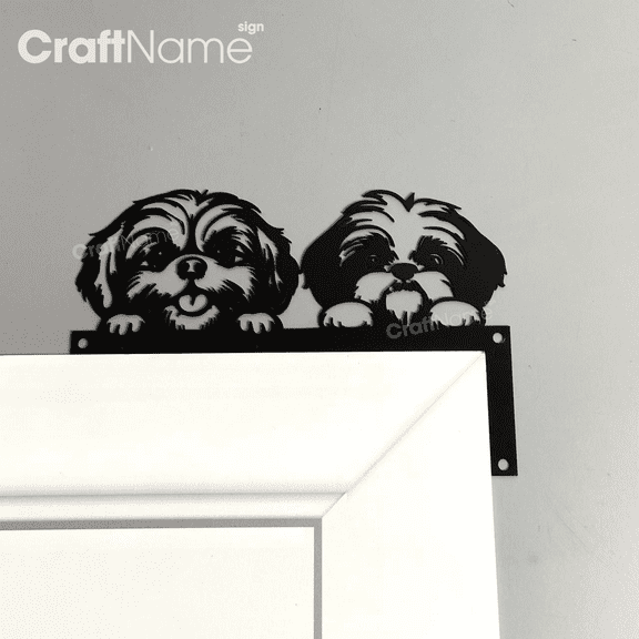 Craftnamesign Shih Tzu Dog Metal Door Corner Sign, Peeking Shih Tzu Dog Door Frame Topper Decoration