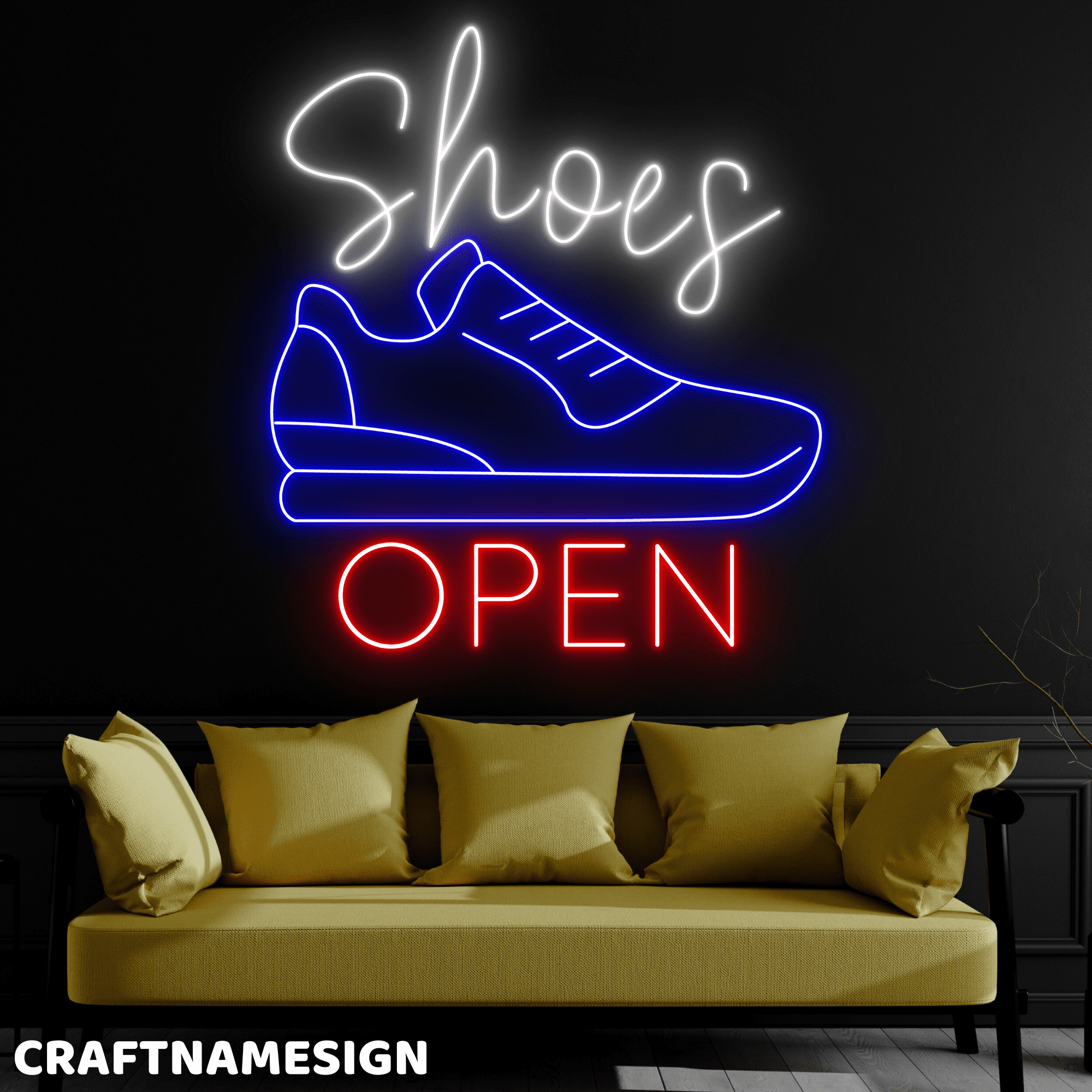 Craftnamesign Shoes Open Neon Sign, Sneaker Store Wall Decor, Footwear Wall Art