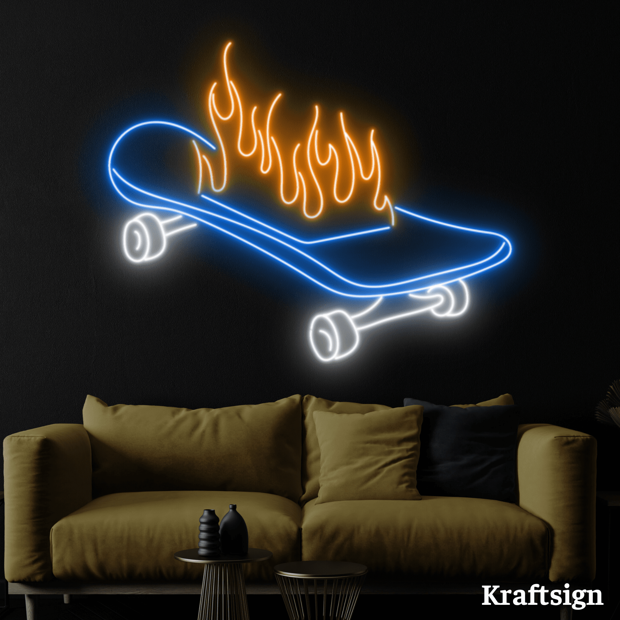 Craftnamesign Skateboard Fire Neon Sign, Skate Boarding Club Shop Decor ...