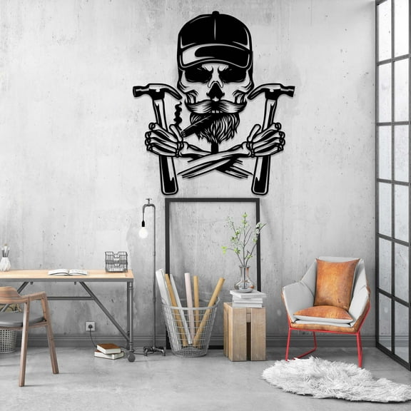 Craftnamesign Skull Welding Metal Wall Art LED Light, Welder Skull Sign Home Decor