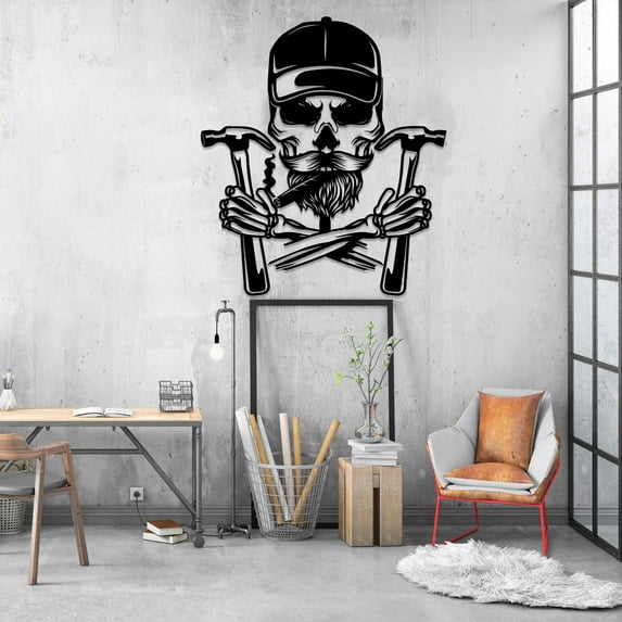 Craftnamesign Skull Welding Metal Wall Art LED Light, Welder Skull Sign Home Decor