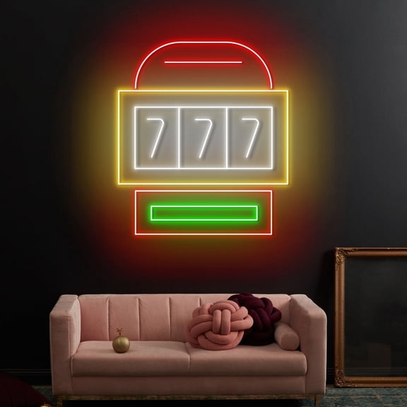 Craftnamesign Slot Machine Neon Sign Decor, 777 Lucky Number Wall Art, Slot Machine Led Light Sign