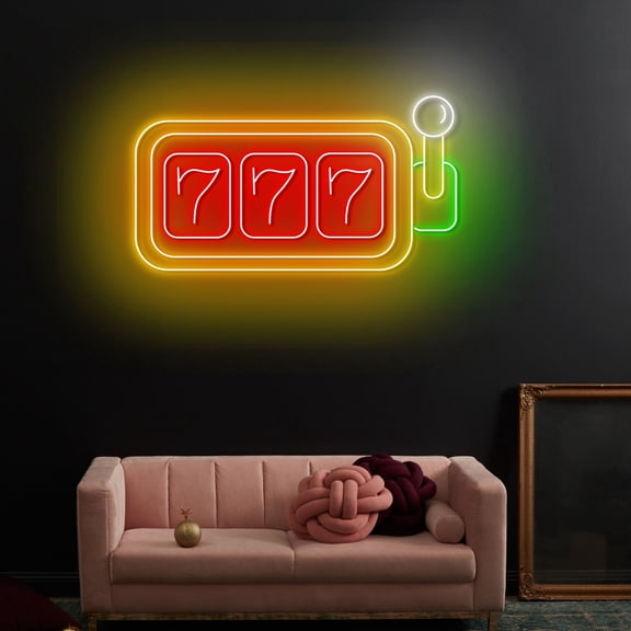 Craftnamesign Slot Machine Neon Sign Decor, Jackpot Casino Wall Art, Slot Machine Led Light Sign