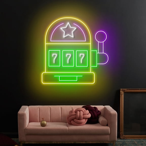 Craftnamesign Slot Machine Neon Sign Decor, Slot Machine Led Light For Game Room Wall Art