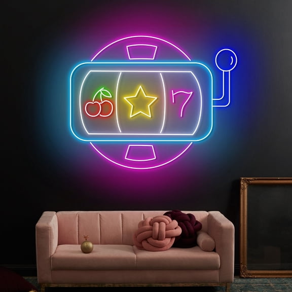 Craftnamesign Slot Machine Neon Sign Decor, Slot Machine Led Light Sign For Game Room Wall Art
