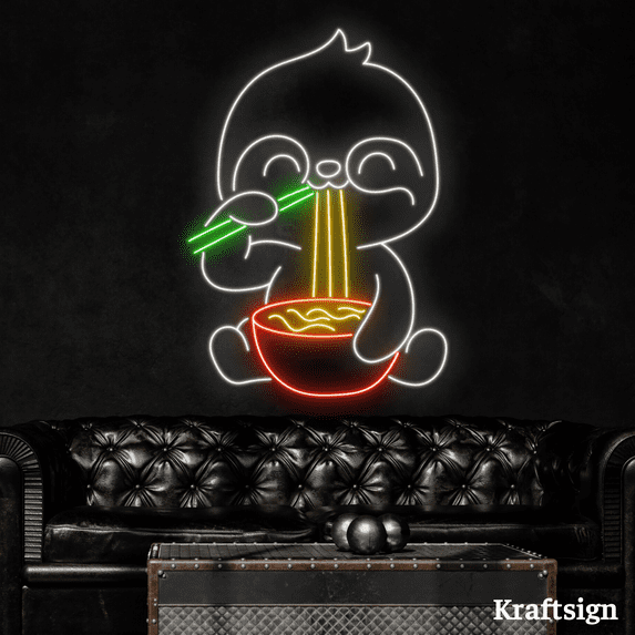Craftnamesign Sloth Eat Ramen Neon Sign, Ramen Japanese Restaurant Decor