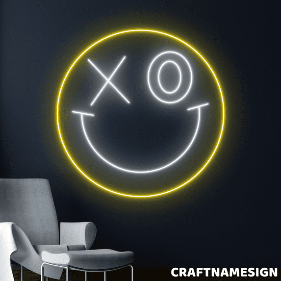 Craftnamesign Smile Emoji Neon Sign, Bedroom Wall Art, Kids Room Wall Decor