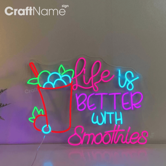 Craftnamesign Smoothies Neon Light for Smoothies Shop Wall Art, Fruit Juice Bar Decor