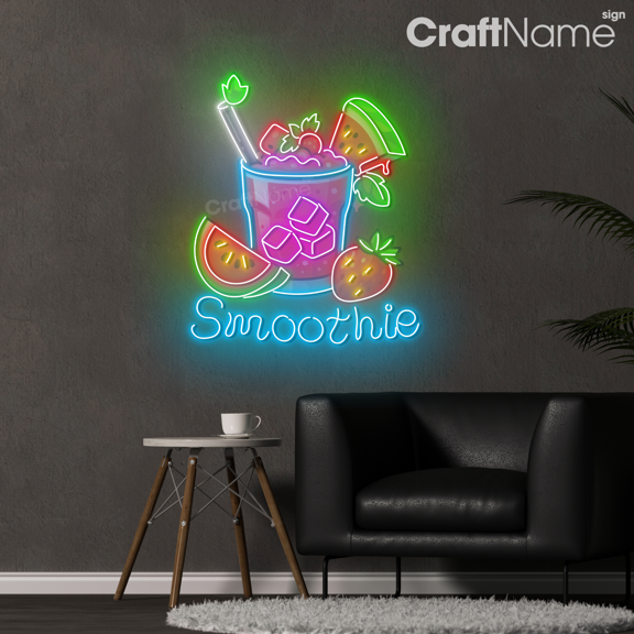 Craftnamesign Smoothies Neon Sign for Open Smoothie Shop Wall Art, Home Bar & Juice Shop Decor
