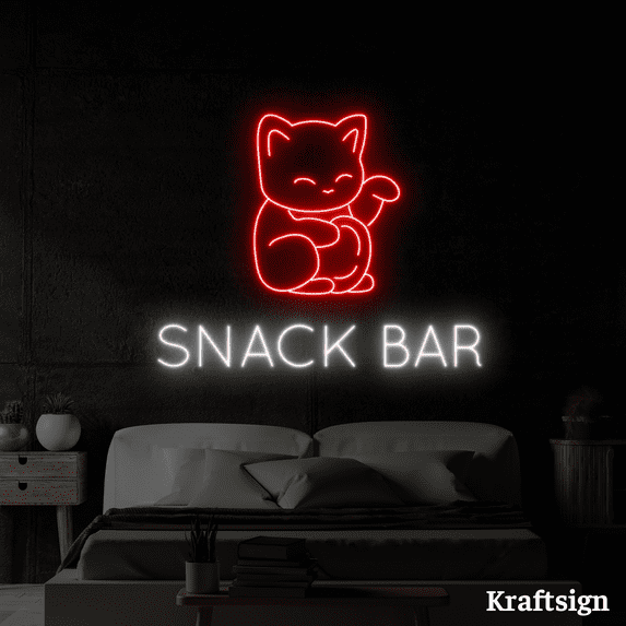 Craftnamesign Snack Bar Neon Sign, Cat Lover Gifts, Snack Shop Decor