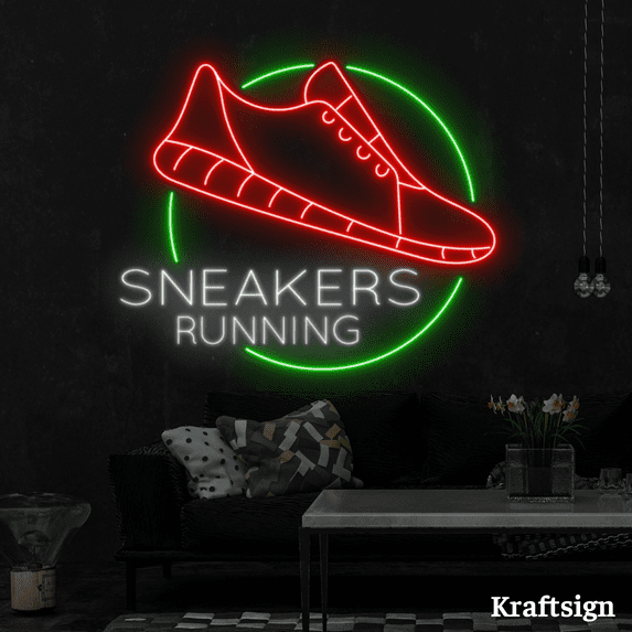 Craftnamesign Sneakers Running Neon Sign, Sneaker Shop Decor, Shoes Signs