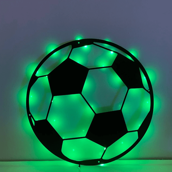 Craftnamesign Soccer Ball Metal Wall Art LED Light, Sport Club Wall Sign Decor