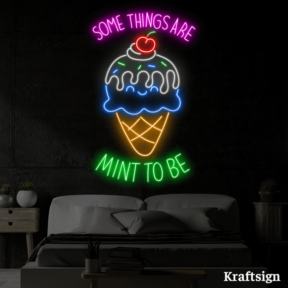 Craftnamesign Some Things Are Mint To Be Neon Sign, Ice Cream Shop Decor, Ice Cream Wall Sign