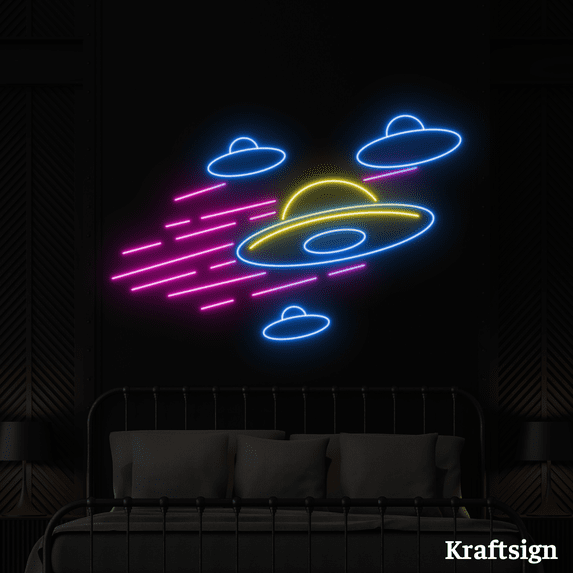 Craftnamesign Space UFO Neon Sign, Spaceman Decor, Kid Room Wall Art
