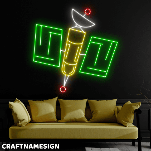 Craftnamesign Spaceship Neon Sign, Kids Room Led Light Wall Art, Spaceship Wall Decor