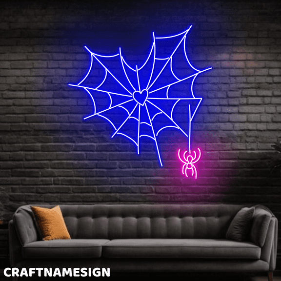 Craftnamesign Spider Heart Net Neon Light For Man Cave Bar Halloween Wall Sign