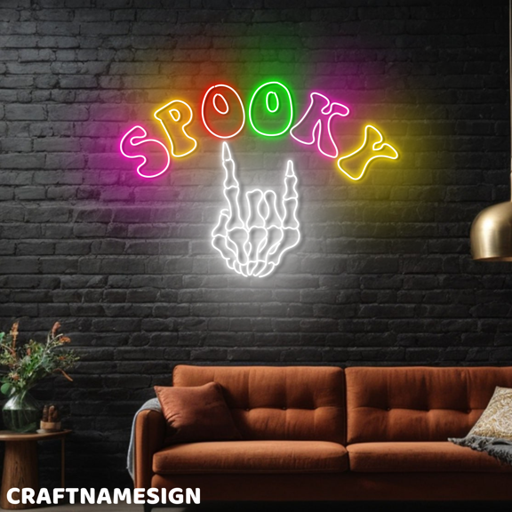 Craftnamesign Spooky Neon Light, Skeleton Hand LED For Store Halloween Wall Decor