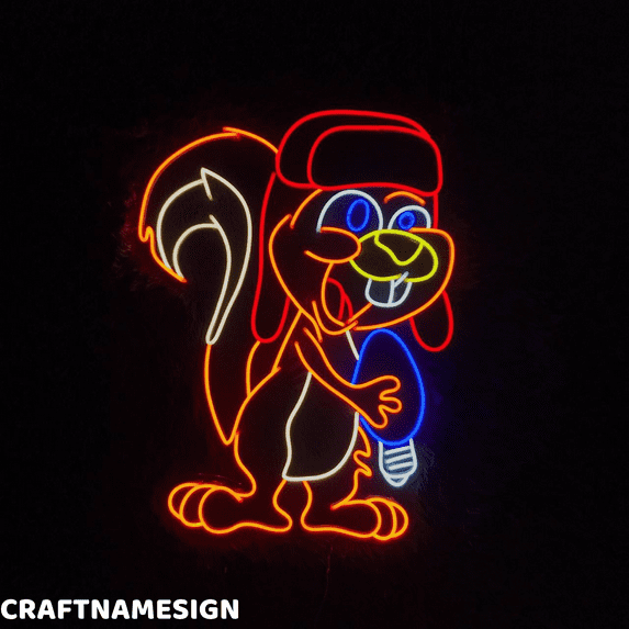 Craftnamesign Squirrel Neon Signs, Bedroom Light Wall Art, Squirrel Wall Decor