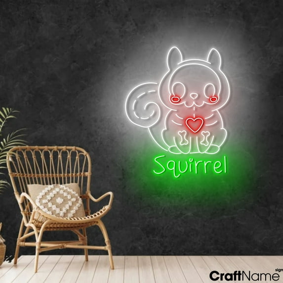 Craftnamesign Squirrel Skeleton Neon Light Up Sign Wall Art For Halloween Store Decor