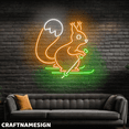 thumbnail image 1 of Craftnamesign Squirrel Skiing Neon Light For Ski And Snowboard Club Ski Shop Decor, 1 of 5