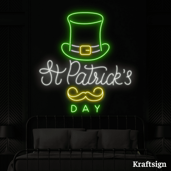 Craftnamesign St. Patrick Day Neon Sign, Patrick Hat LED Sign, LED Signs