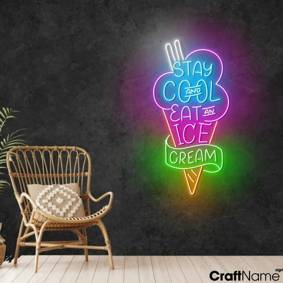 Craftnamesign Stay Cool And Eat An Ice Cream Neon Light Up Wall Art For Shop Decoration