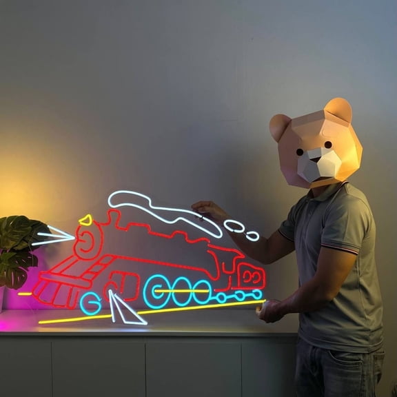 Craftnamesign Steam Train Neon Sign Wall Art, Train Led Light Signage For Wall Decor