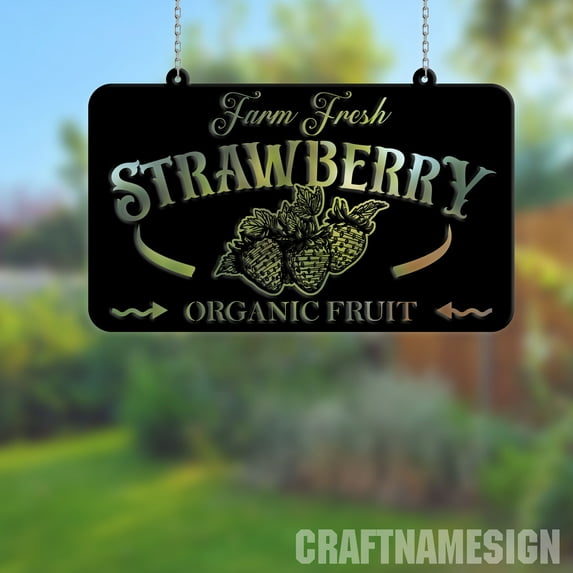 Craftnamesign Strawberry Garden Metal, Fresh Strawberry Farm Metal Hanging, Strawberry Garden Sign