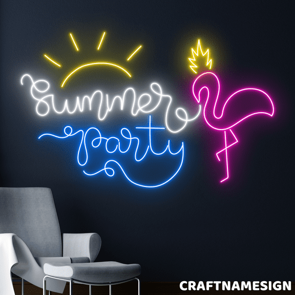 Craftnamesign Summer Party Neon Sign, Pool Wall Decor, Summer Vacation Wall Art