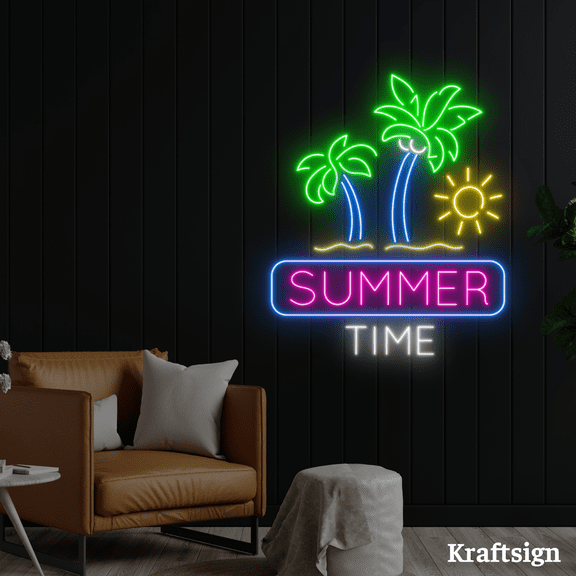 Craftnamesign Summer Time Neon Sign, Beach Club Decor, Summer Vibes Signs