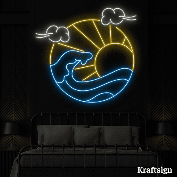 Craftnamesign Sun Beach Neon Sign, Sunrise LED Signs, Living Room Decor