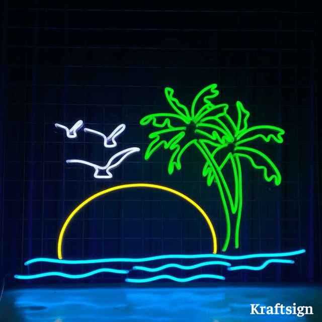 Craftnamesign Sun On Beach Neon Sign, Palm Tree LED Sign, Beach Lover ...