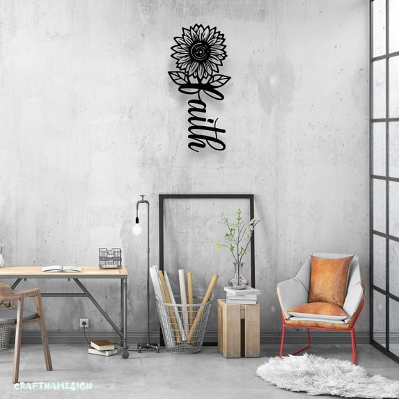 Craftnamesign Sunflower Faith Metal Wall Art Led Light, Christ Sign, God Faith Cross Decor