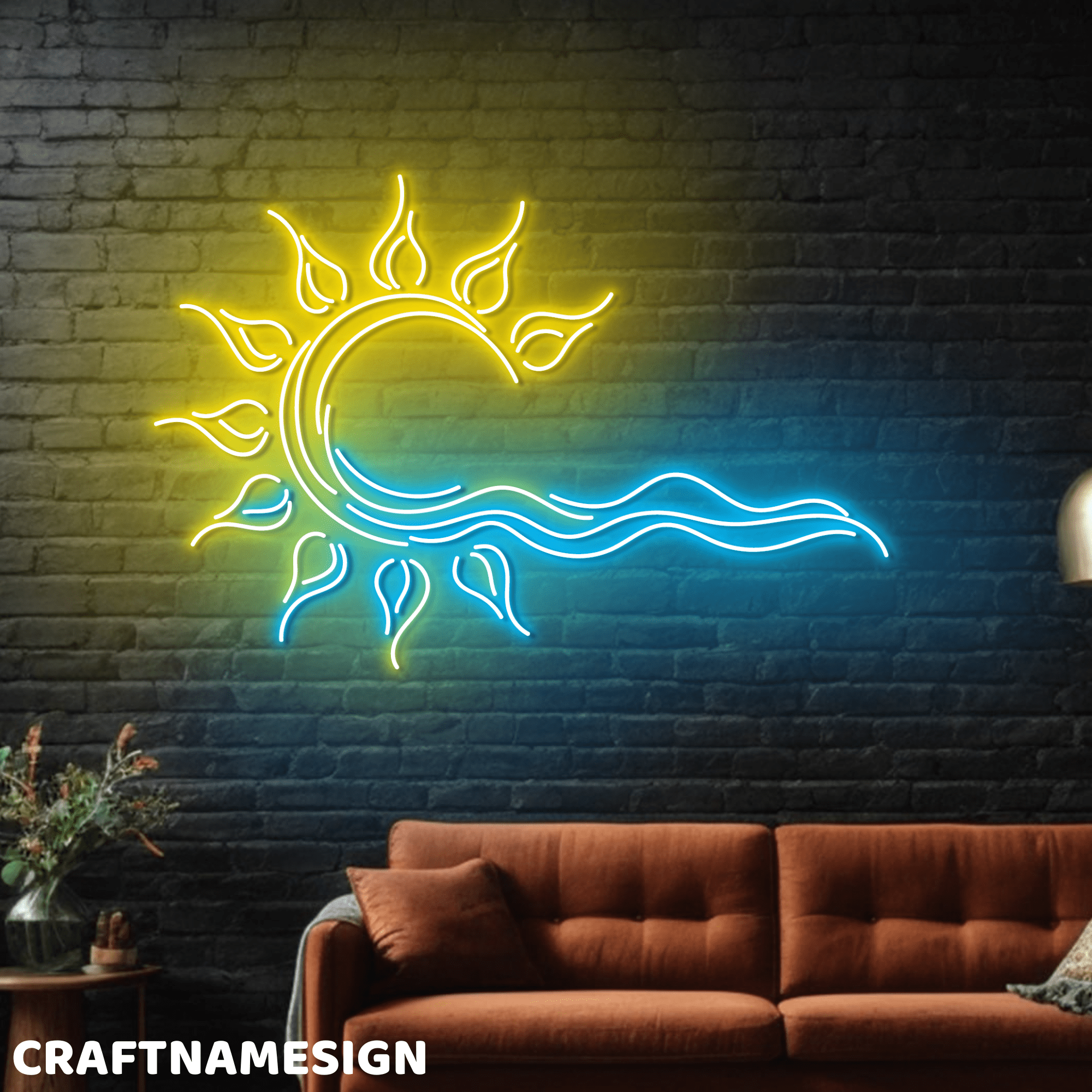 Craftnamesign Sunrise Artwork Neon Sign, Waves Wall Sign, Living Room ...